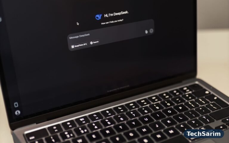 Close-up of a laptop screen showing an AI chat conversation