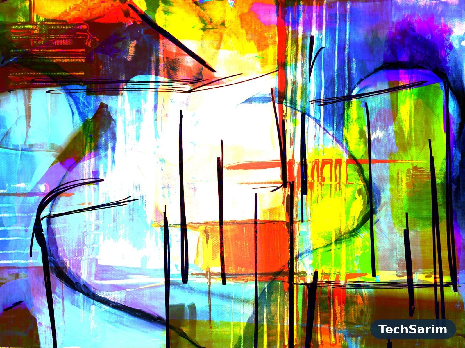 Colourful abstract artwork with vivid lines and textures